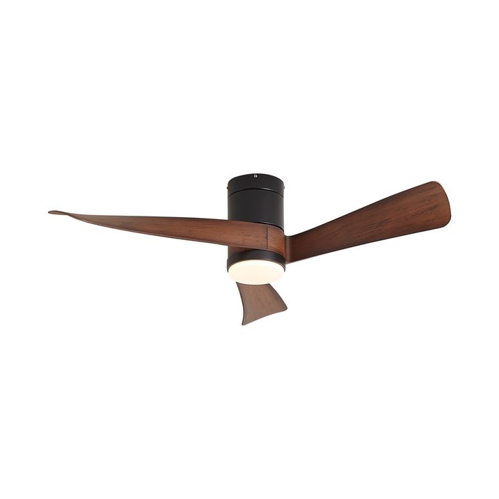 Plafondventilator zwart met walnoot hout print 132cm incl. LED dimbaar met afstandsbediening - Twist