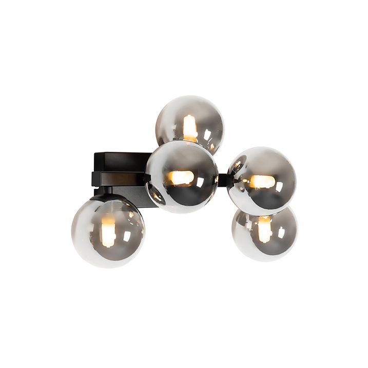 Moderní nástěnná lampa černá s kouřovým sklem 5-světlo - Bianca