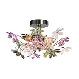Stropní svítidlo chromové s vícebarevnými plastovými květy 38cm - Fiore