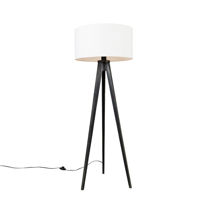 Candeeiro de pé tripé preto com abaajur branco 50 cm - Tripod Classic