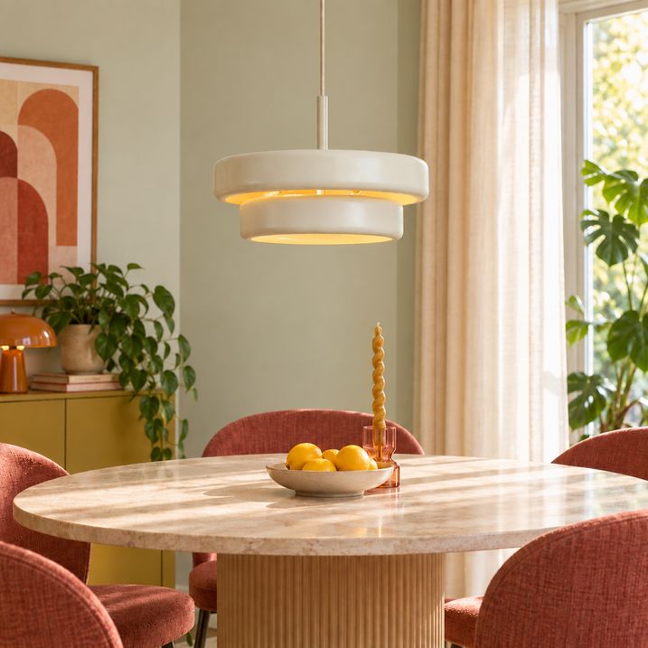 Retro hanglamp beige met metalen kap - Ophelia