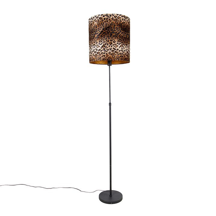 Stojací lampa černá s stínítkem s leopárdím vzorem 40 cm - Parte