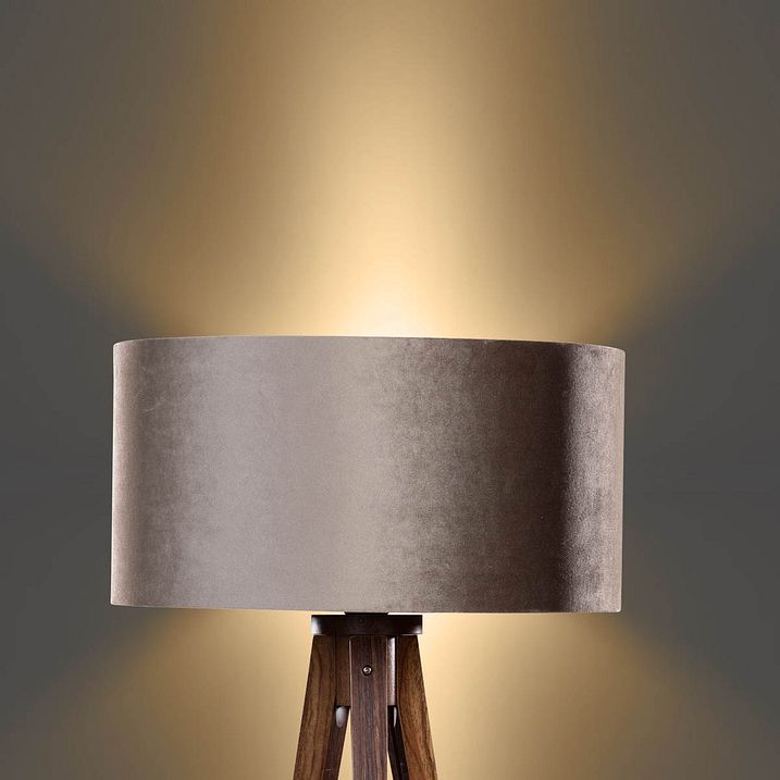 Lampă de podea cu trepied din lemn de nuc cu abajur din catifea taupe 50 cm - Tripod Classic