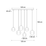 Lampada-a-Sospensione-Art-Déco-Nera-con-Placca-da-Soffitto-Ovale-e-Vetro-Fumè-a-6-Luci---Douglass