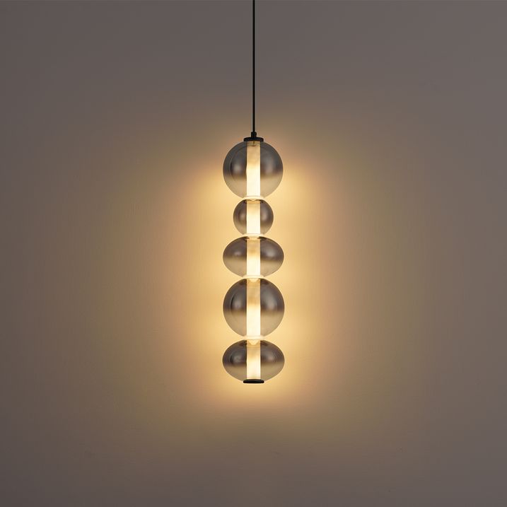 Lampă suspendată Art Deco neagră cu sticlă fumurie și transparentă 5 lumini incl. LED - Lizzy