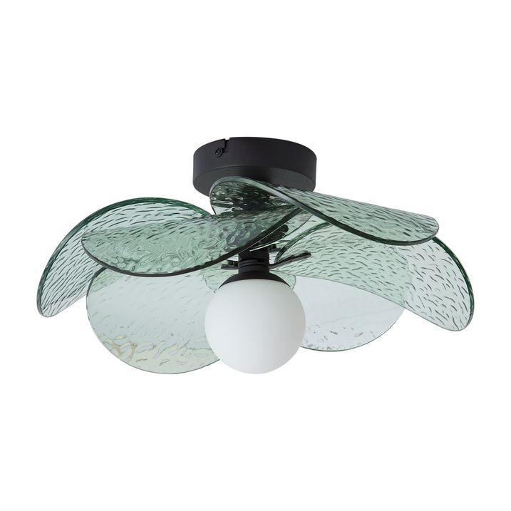 Plafonieră de design neagră cu sticlă verde striată - Kemner