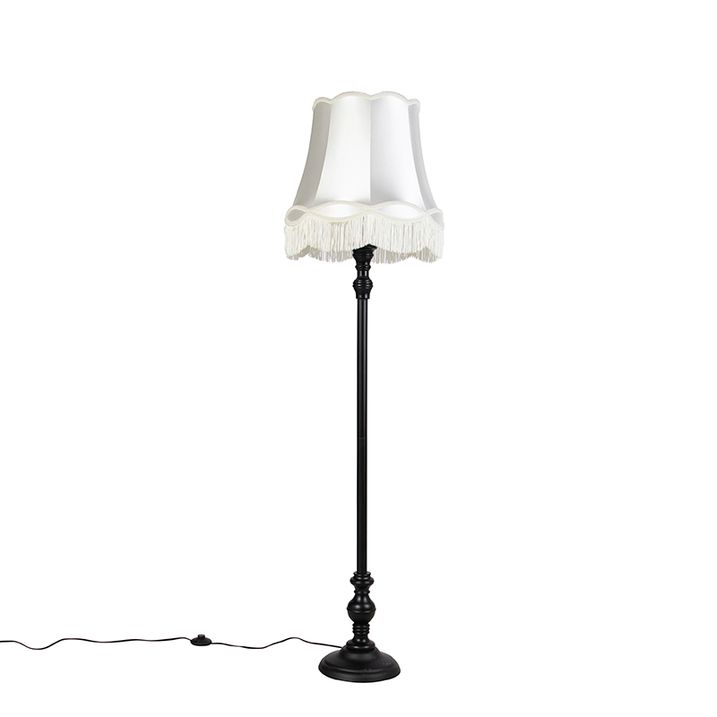 Candeeiro de pé preto com cúpula creme - Classico