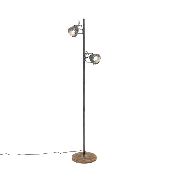 Lampadaire industriel en acier et bois 2 lumières - Emado