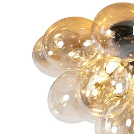Designové-stropní-svítidlo-černé-s-jantarovým-sklem-6-světlo---Uvas