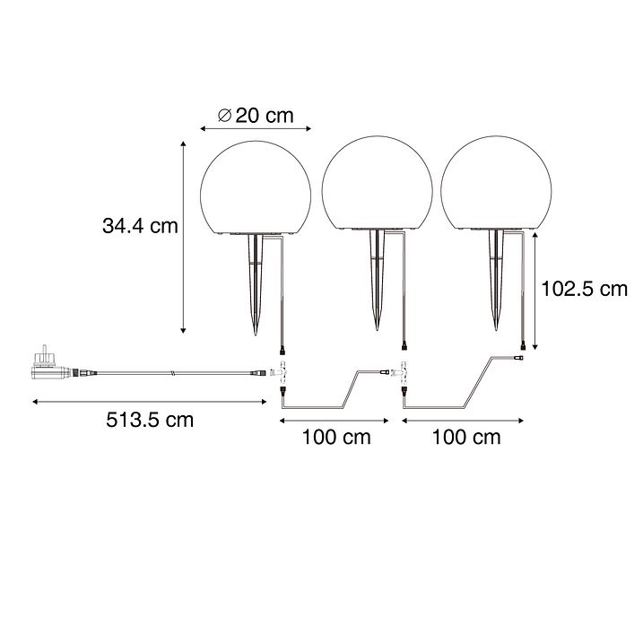 System 12V czarny 7m z 3 lampami białymi 20cm z LED IP44 - Voltaire Luno