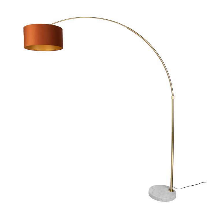 Vloerlamp staal met oranje kap met gouden binnenkant 50cm - XXL