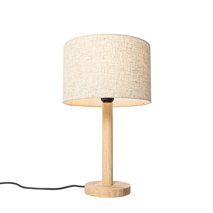 Landelijke tafellamp hout met linnen kap beige 25 cm - Mels