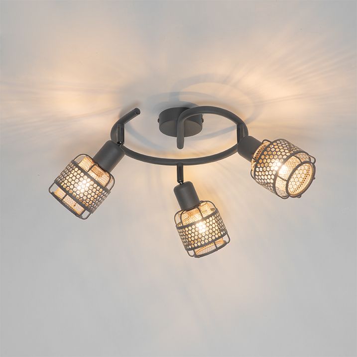 Plafón de diseño negro con dorado 3-luces redondo - Noud