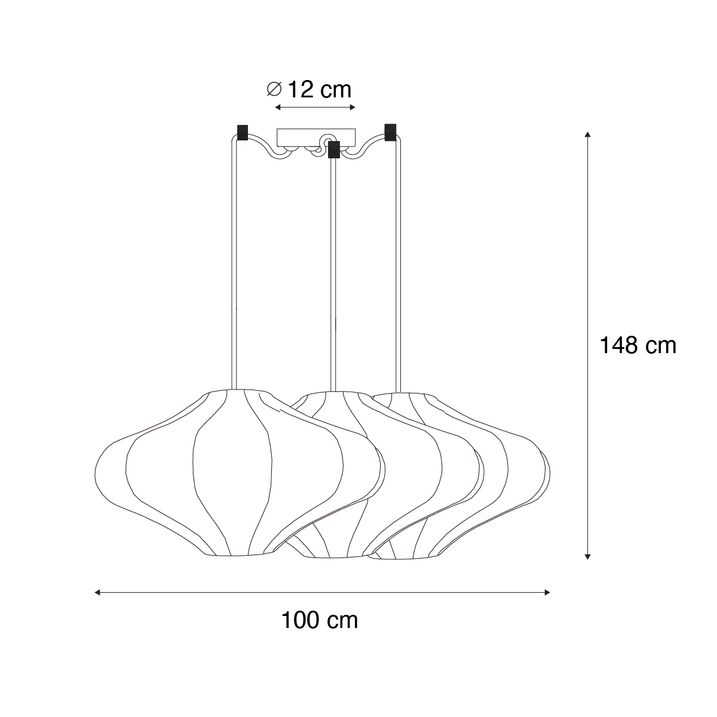 Japandi viseća lampa bijela 50cm 3-svjetlo - Plu