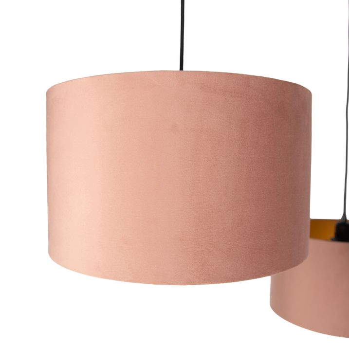 Pendant Lamp Black with Pink Shade and Gold Interior 35cm 3-Lights - Cava