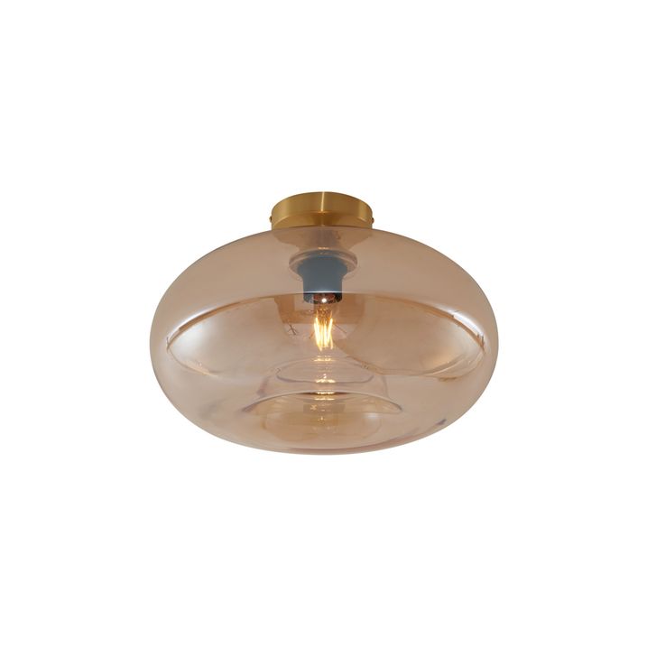 Art Deco loftslampe messing med ravfarvet glas 40 cm - Busa