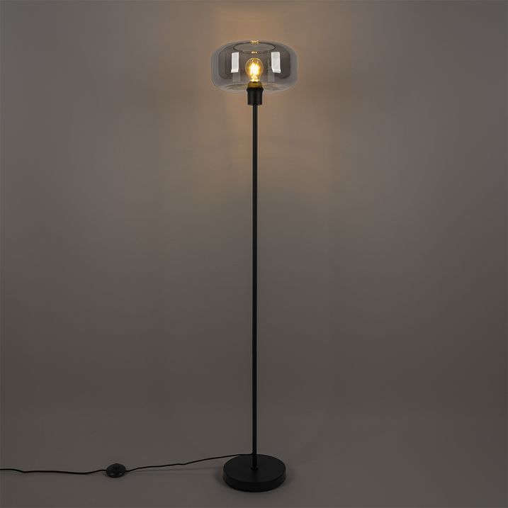 Schwarze Art-Deco-Stehleuchte mit Rauchglas - Bizle