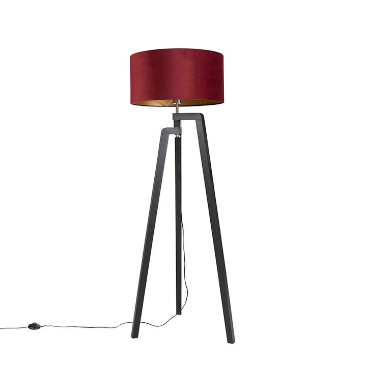 Vloerlamp tripod zwart met rode kap en goud 50 cm- Puros