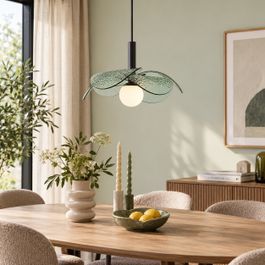 Design hanglamp zwart met groen glas - Kemner