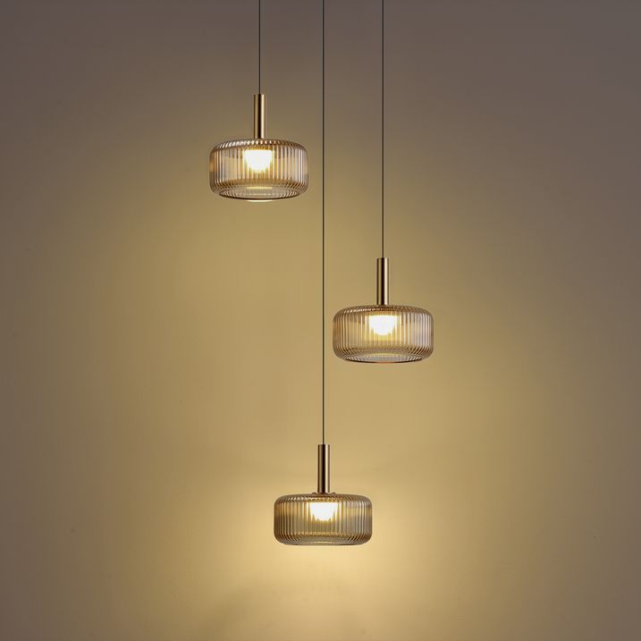 Design hanglamp roségoud met amber glas incl. LED 3-staps dimbaar 3-lichts Easylift - Fiera