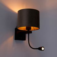Wandleuchte-Schwarz-mit-Taupe-Samt-Schirm-18cm---Brescia-Combi