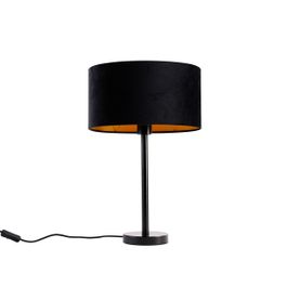 Stolová lampa čierna s oválnym zamatovým tienidlom čiernym 35 cm - Simplo