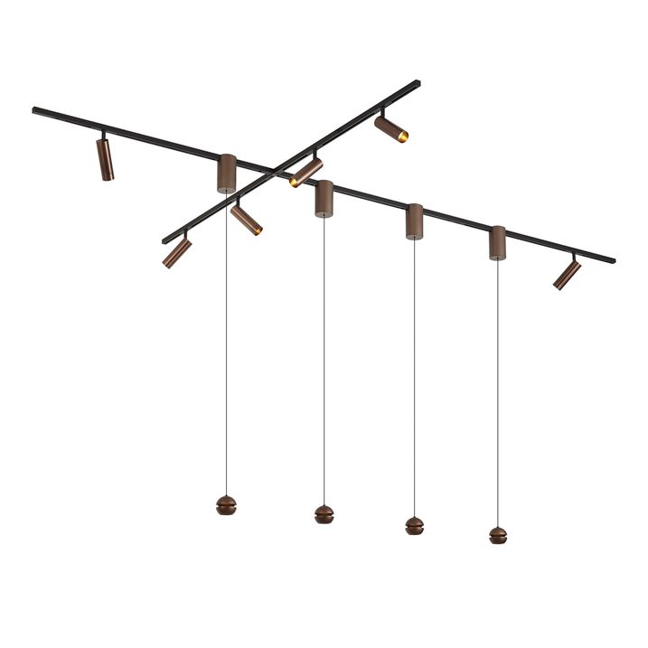Moderne skinnesystem med 6 spots og 4 pendellamper Easylift mørk bronze 1-faset - Slimline Uzzy Tira