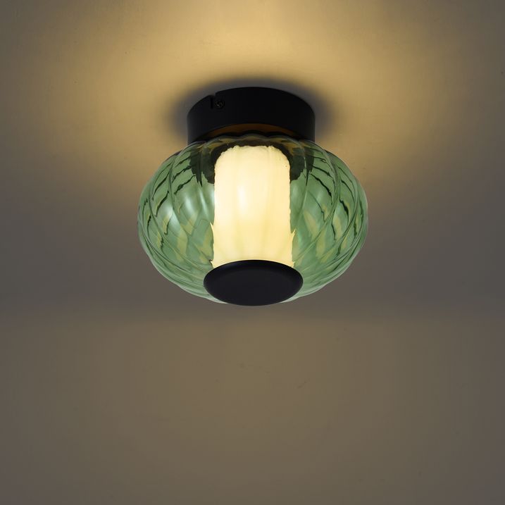 Dizajnerska plafonska lampa crna 18 cm sa zelenim staklom uključujući LED sa 3 nivoa zatamnjenja - Margherite