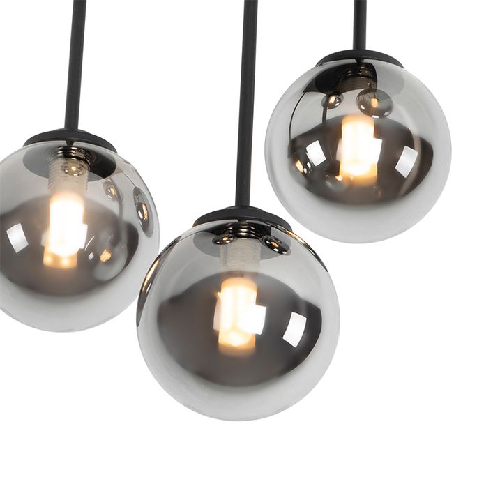 Mūsdienu griestu lampa melna 5 gaismu ar dūmu stiklu - Atēnas