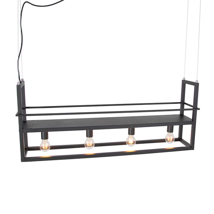 Průmyslové závěsné svítidlo černé se 4-světelným regálem - Cage Rack