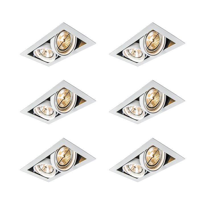 Set of 6 Recessed Spotlights White AR111 Adjustable 2-Lights - Oneon