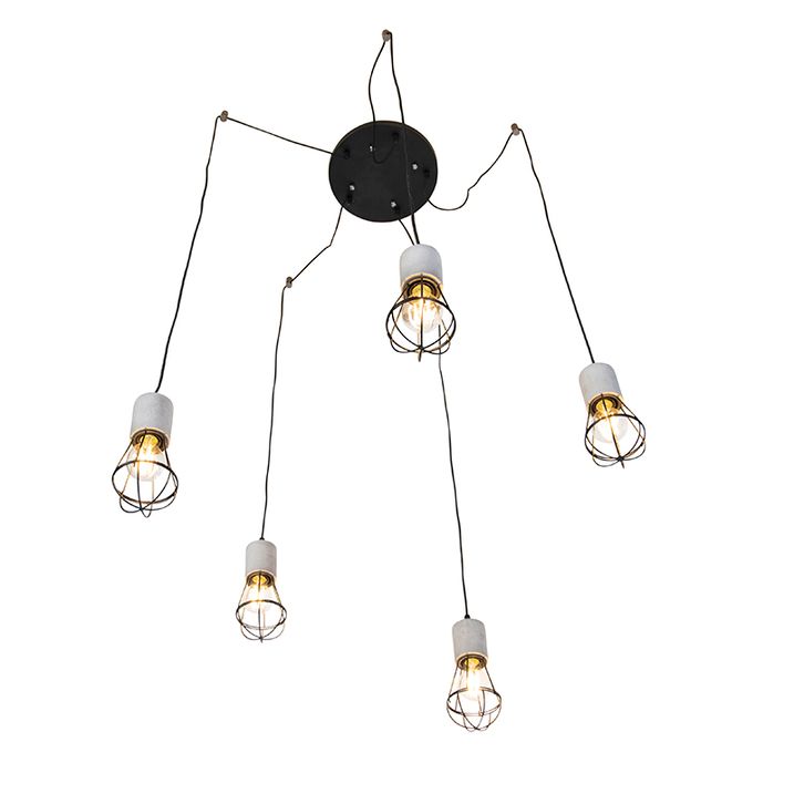 Industriele hanglamp 5-lichts beton met zwart - Edison