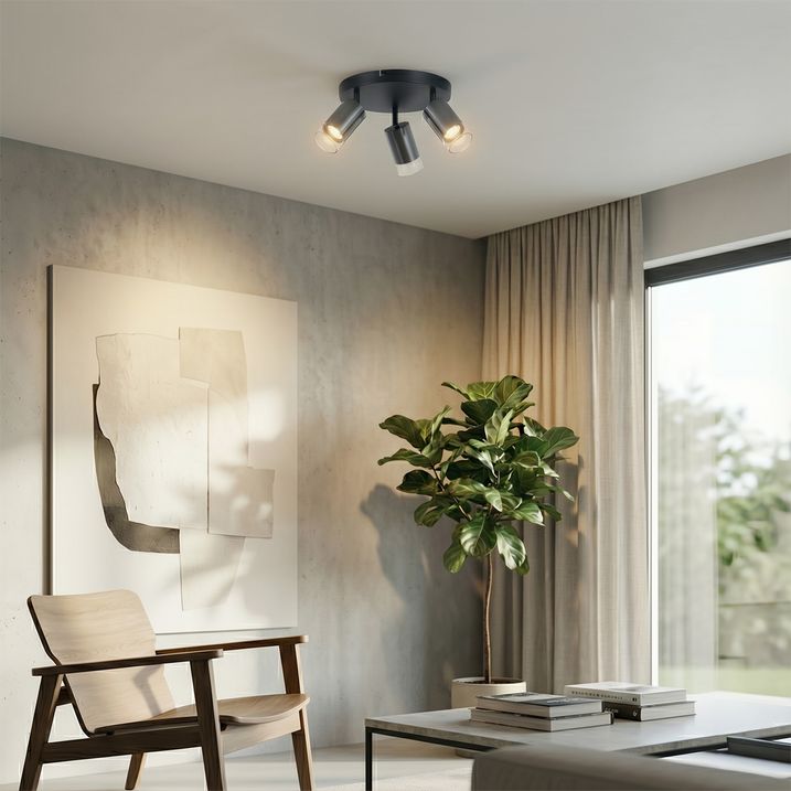 Deckenstrahler Gunmetal Rund 3-flammig drehbar und verstellbar - Drain
