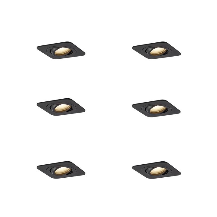 Ensemble de 6 spots encastrables ronds noirs GU10 50mm orientables et inclinables IP44 - Alberto