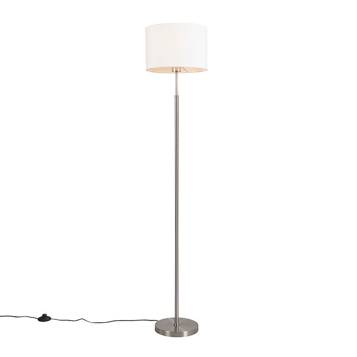Moderne vloerlamp staal met witte kap - VT