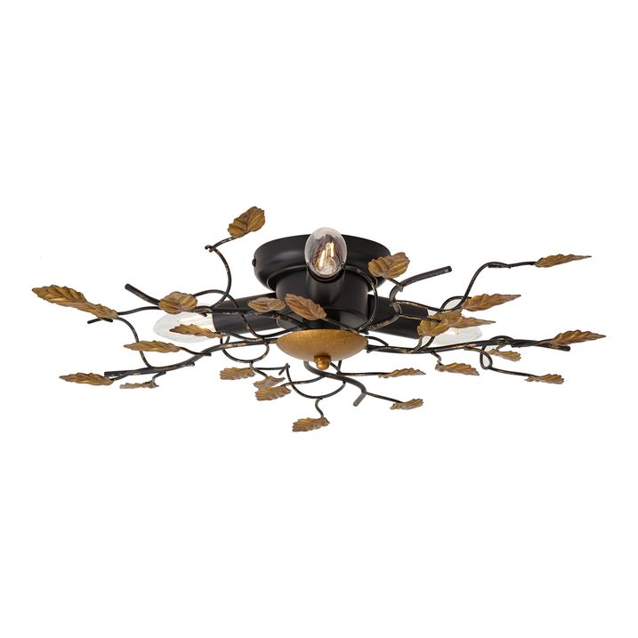 Vintage Ceiling Light Black with Gold 50 cm 3-Light - Foglie