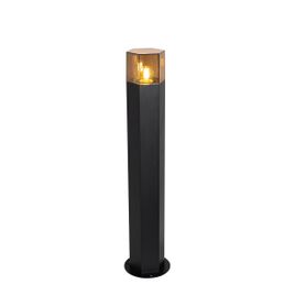 Stojeća vanjska lampa crna sa dimljenim abažurom heksagon 70 cm - Danska