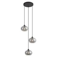 Art-Deco-piekaramā-lampa-melna-ar-dūmu-stiklu-3-gaismas-apaļa---Busa
