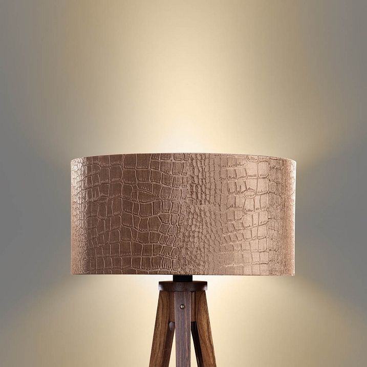 Podna lampa na tronošcu od orahovog drveta sa plišnom abažurom krokodil 50cm - Tripod Classic