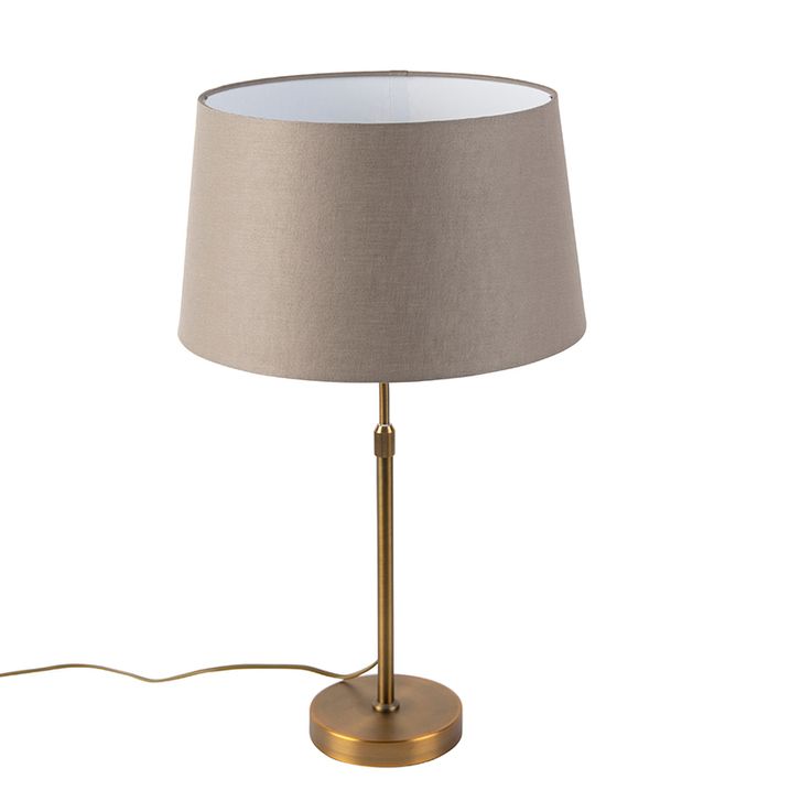 Stolná lampa bronzová s tienidlom z ľanu taupe 35 cm - Parte