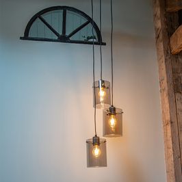 Lámpara colgante de diseño negra con cristal ahumado 3 luces - Dome