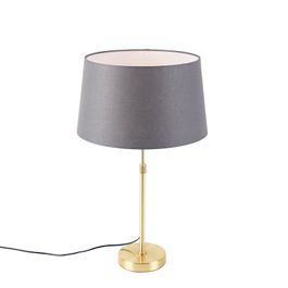 Stolní lampa zlatá/mosazná s šedým lněným stínítkem 35 cm - Parte