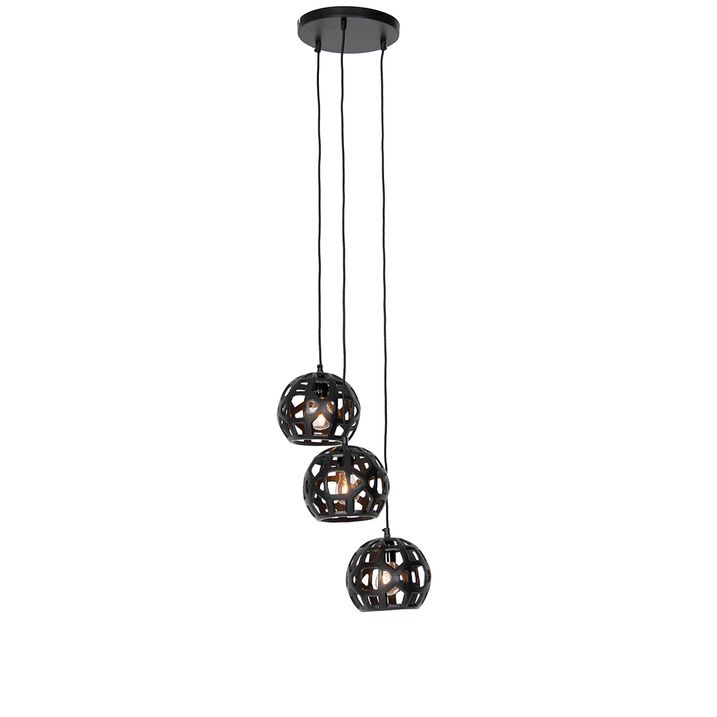 Suspension industrielle noire ronde 3 lumières - Bobby