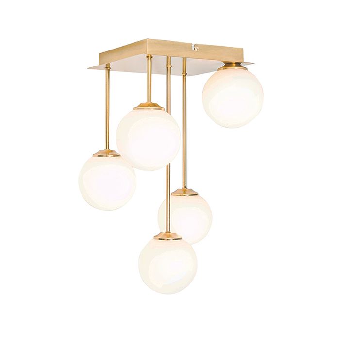 Moderne Deckenleuchte Gold mit Opalglas 5-Licht - Athen