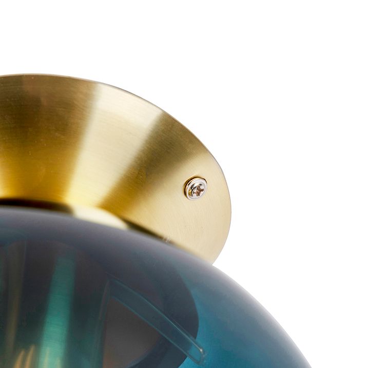 Lampa sufitowa art deco mosiądz z oceanicznym niebieskim szkłem - Pallon