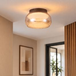Plafonnier Art Déco marron avec verre ambré, LED intégrée et dimmable en 3 étapes - Thimble