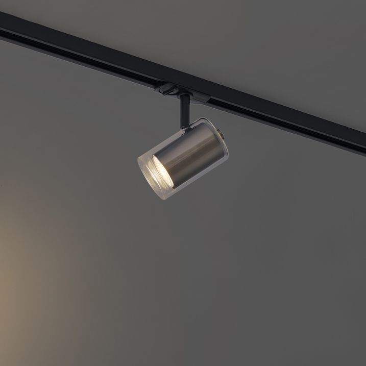 Nowoczesny reflektor w kolorze metalu z przezroczystym szkłem do systemu szynowego 1-fazowego - Iconic Lloyd