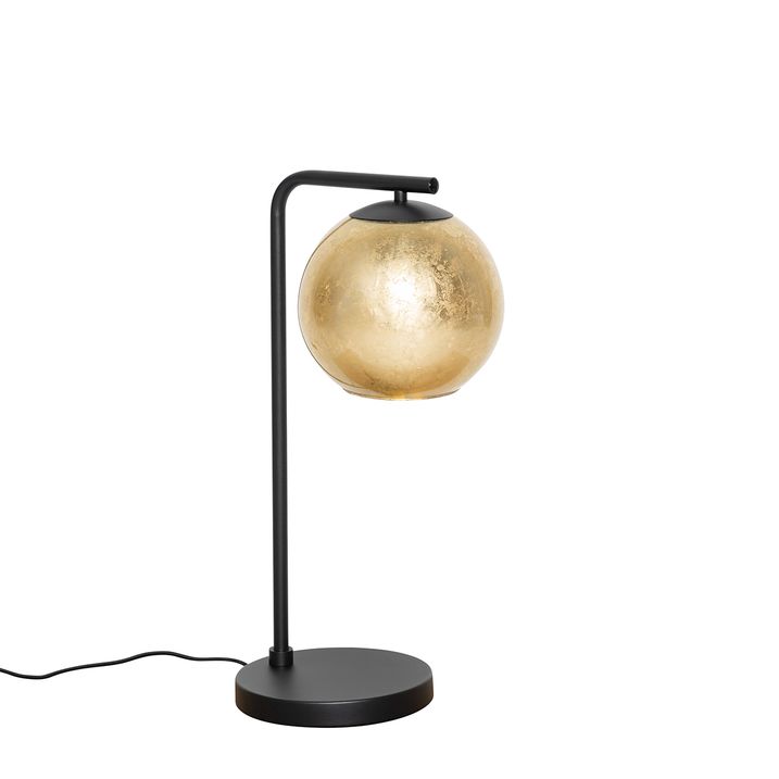 Designová stolní lampa černá se zlatým sklem - Bert