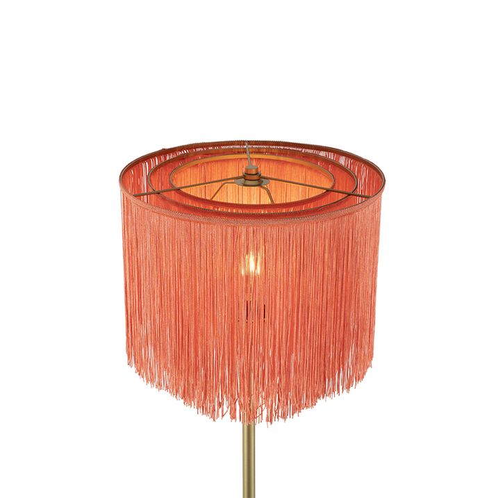 Oriental gulvlampe gull rosa skjerm med frynser - Franxa