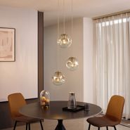 Lampada-a-sospensione-Art-Déco-ottone-con-vetro-ambrato-3-luci---Douglass